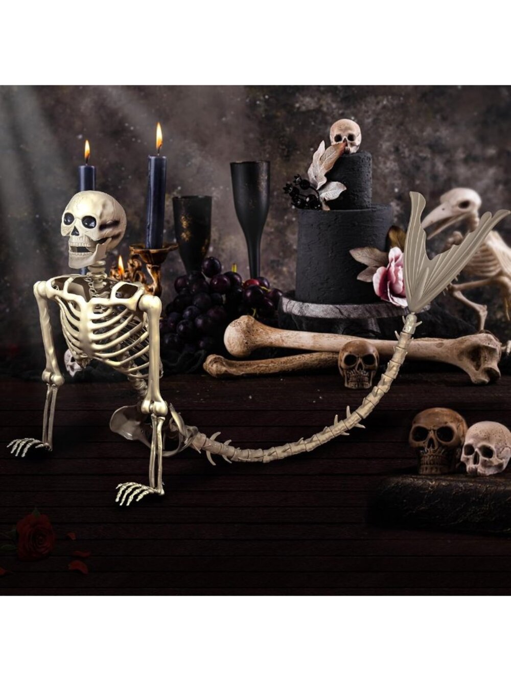7Ft Life-Size Mermaid Skeleton with Poseable Joints for Halloween Decor